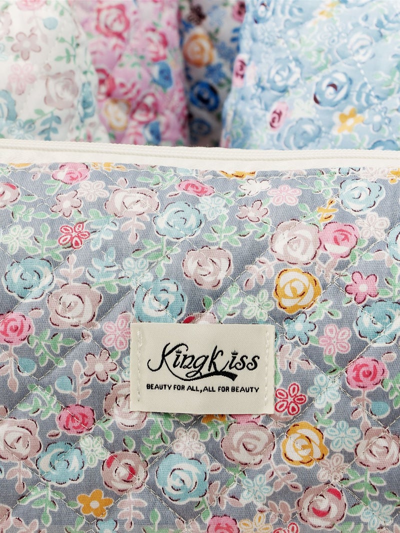 Ins Quilted Rose Flower Large Capacity Hand-Held Liner High-Value Cosmetic Bag Portable Storage Bag - Image 5